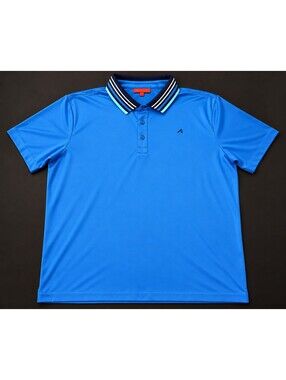 REDVANLY Cuchara Polo Men's L Blue Yonder Striped Collar Golf Shirt
